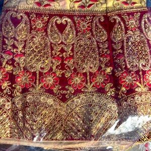 Red and gold lengha